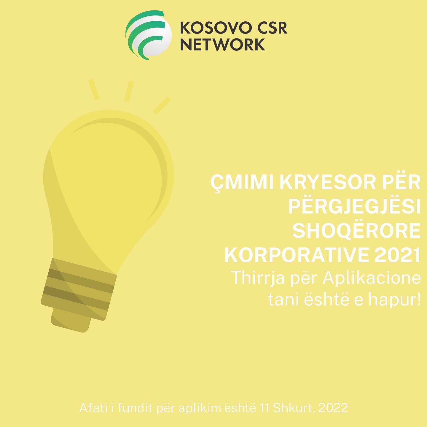 Rrjeti CSR Kosova Hap Thirrjen për Çmimin Vjetor të CSR 2021